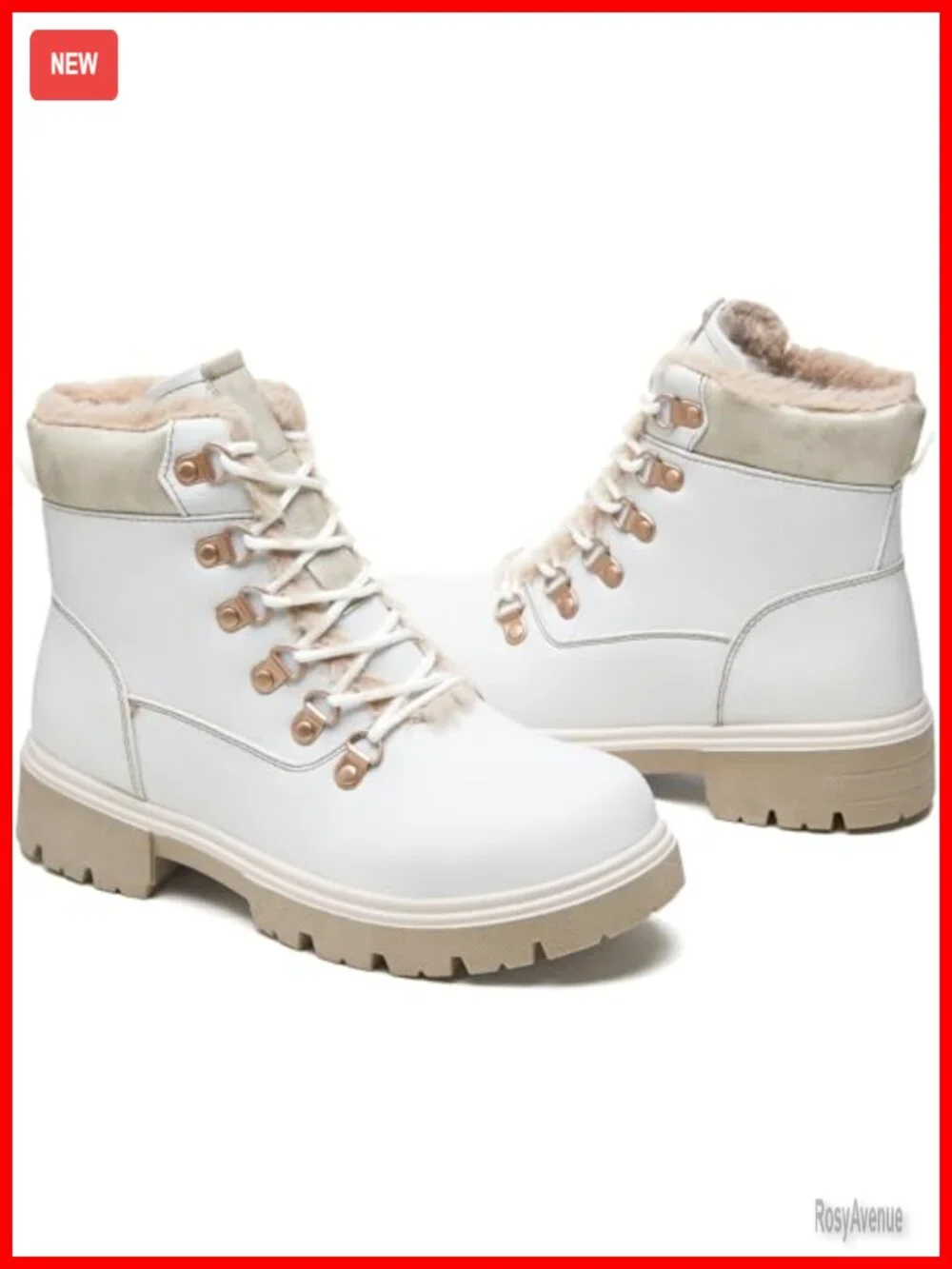 Faux Leather Lace-Up Ankle Boots with Fur Lining, Non-Slip Winter Shoes